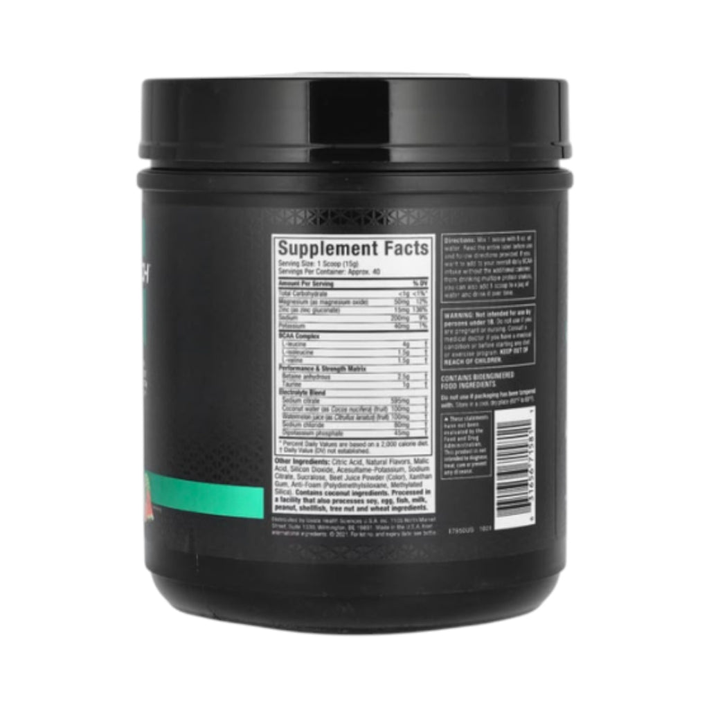 Etiqueta trasera del suplemento Amino Build de Somos Landa con tabla nutricional e ingredientes detallados