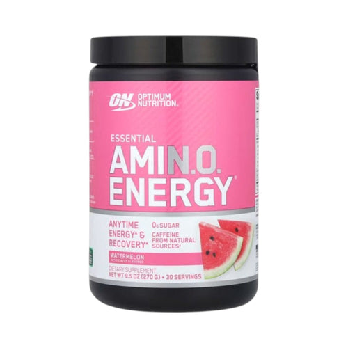 Envase de Amino Energy de Optimum Nutrition sabor sandía, suplemento energético de Somos Landa con 30 servicios.