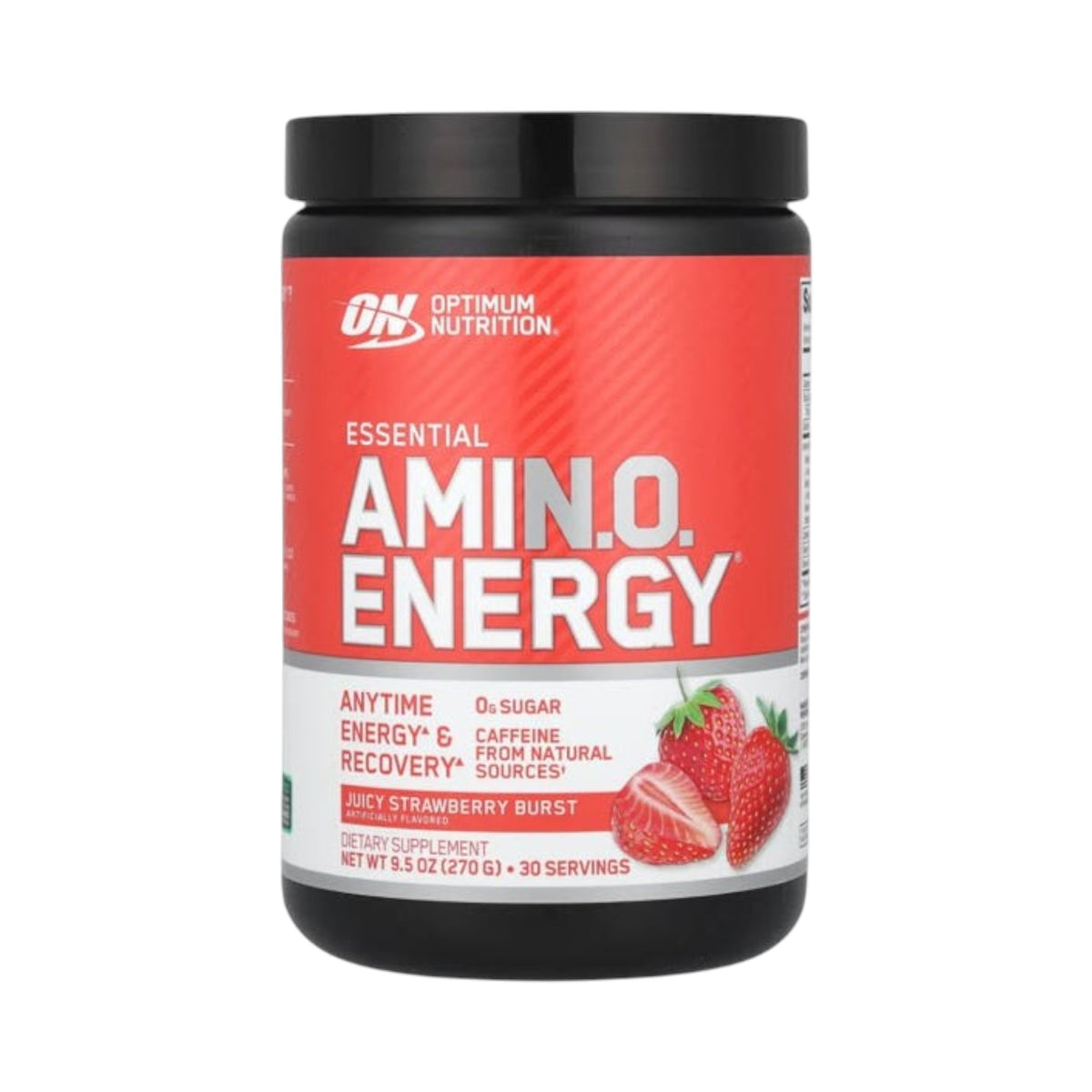 Envase de Amino Energy de Optimum Nutrition sabor fresa, suplemento energético de Somos Landa con 30 servicios.