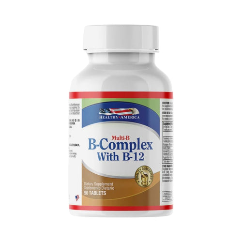 Frasco de suplemento B-Complex con B12 de Somos Landa, 90 tabletas para energía y soporte del sistema nervioso.