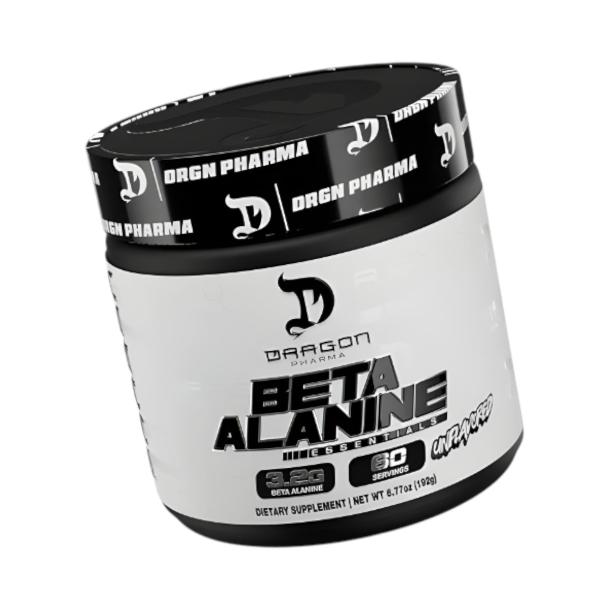 Envase de Beta-Alanine de Dragon Pharma en Somos Landa, suplemento deportivo en polvo sin sabor de 60 servicios.