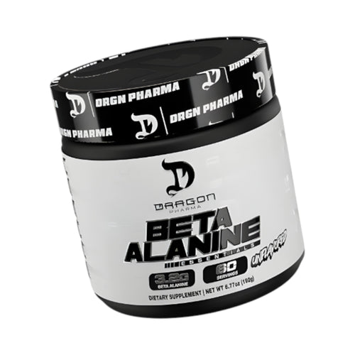 Envase de Beta-Alanine de Dragon Pharma en Somos Landa, suplemento deportivo en polvo sin sabor de 60 servicios.