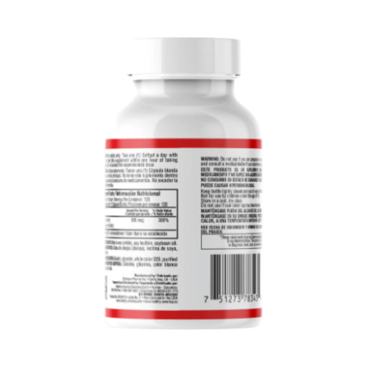 Envase de suplemento Biotin 900 mcg de Healthy America disponible en Somos Landa, mostrando etiqueta con información nutricional