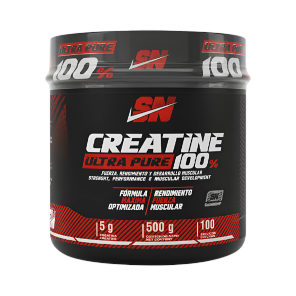 Envase de creatina monohidratada Iron de Somos Landa, 100 servicios, fórmula micronizada para fuerza y rendimiento.