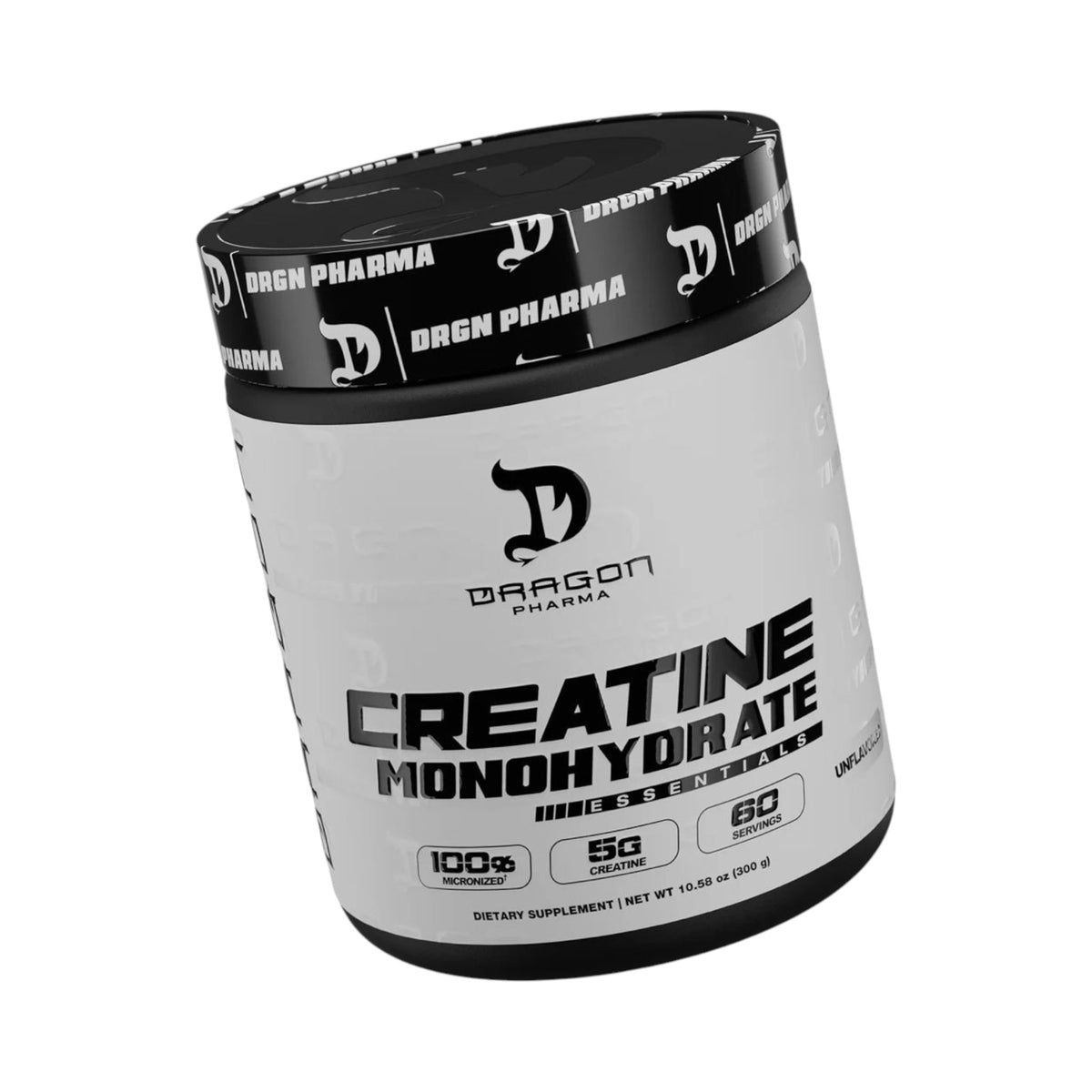 Envase de Creatina Monohidratada Dragon Pharma de 300g, suplemento puro de 60 servicios de Somos Landa.