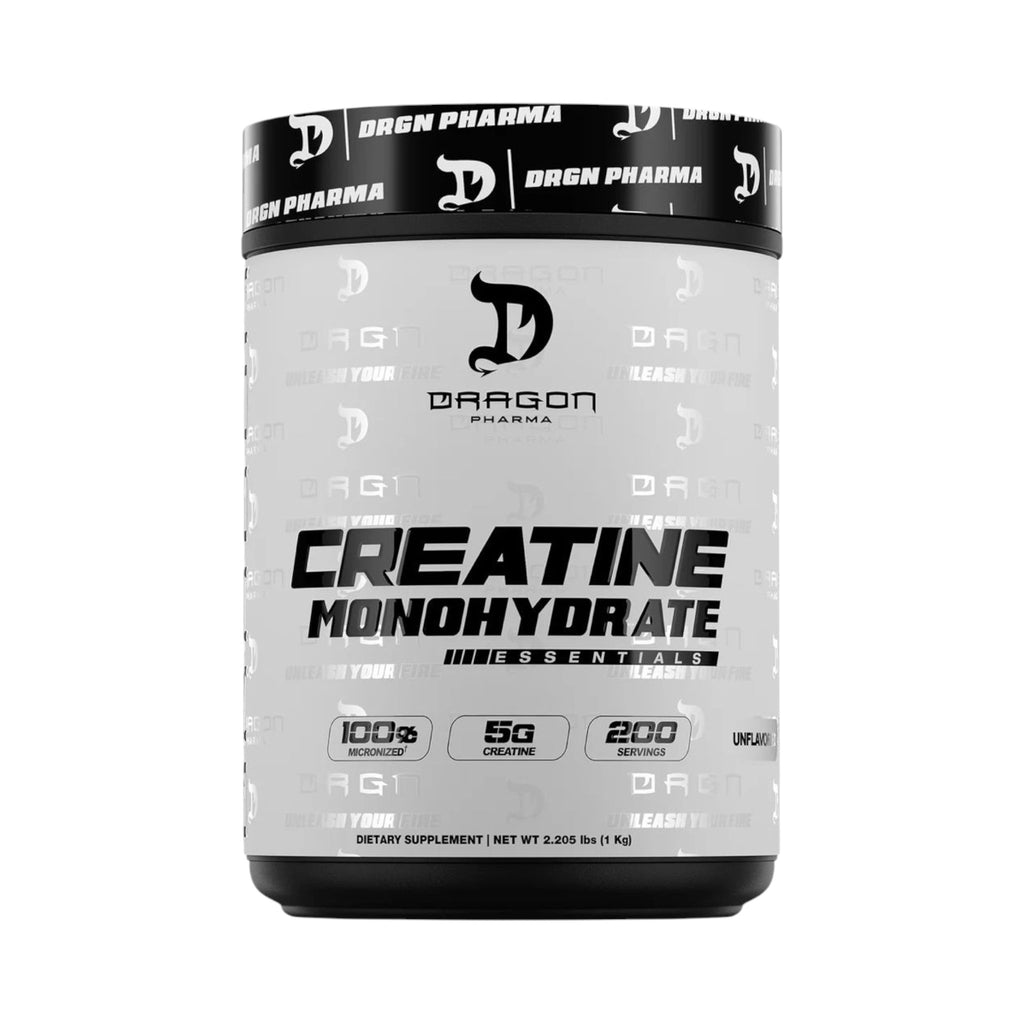 Envase de 1kg de Creatina Monohidratada Dragon Pharma de Somos Landa, suplemento puro para fuerza y rendimiento.