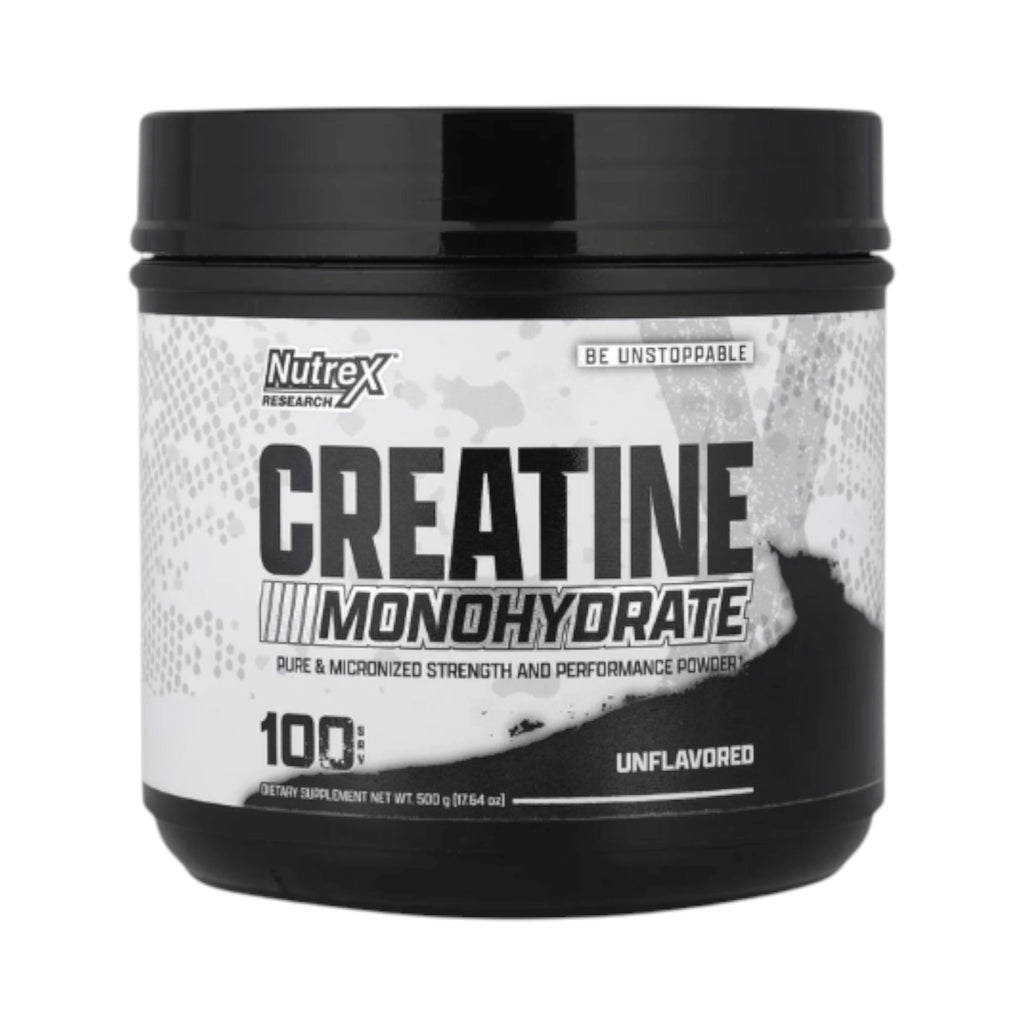 Envase de Creatina Monohidratada Nutrex de 500g, suplemento en polvo micronizado sin sabor de Somos Landa.