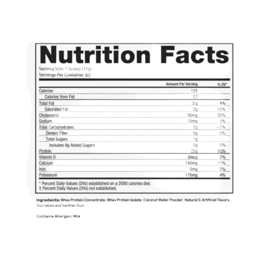 Etiqueta de información nutricional de Somos Landa para proteína WheyPhorm con desglose de calorías y nutrientes