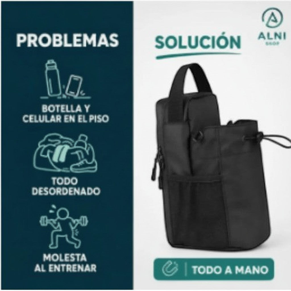 Porta termo magnético Somos Landa para gimnasio, soporte negro ajustable con imanes para botellas y accesorios.