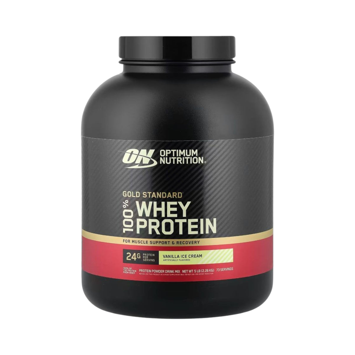 Bote de 5 libras de proteína Whey Gold Standard de Optimum Nutrition disponible en Somos Landa para recuperación